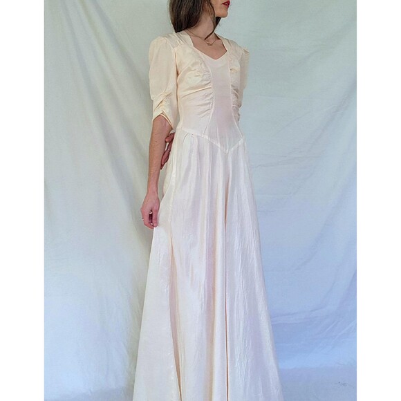 Harlene Dresses & Skirts - 1930s Vintage Bias Cut Art Deco Floor Length Gown: Ruched Pink Taffeta Dress